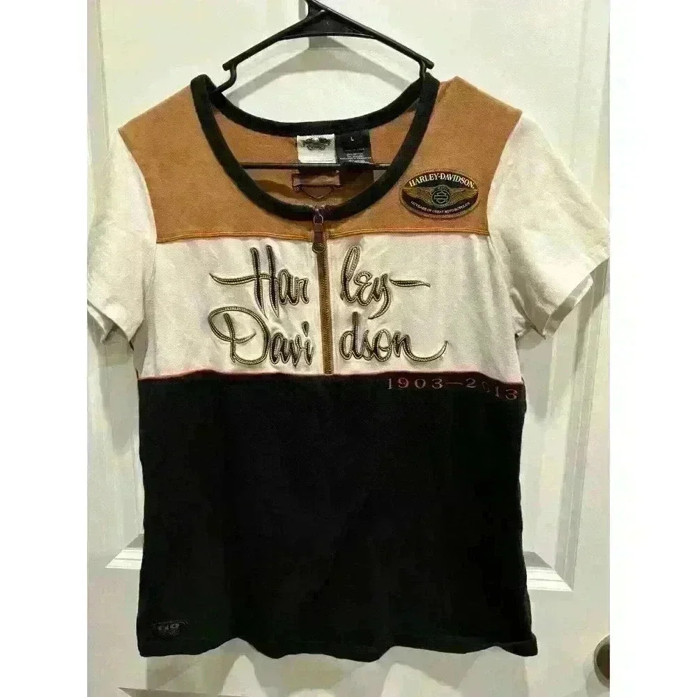 Vintage Women's Harley Davidson Zip Up Top 110 Years SZ LG